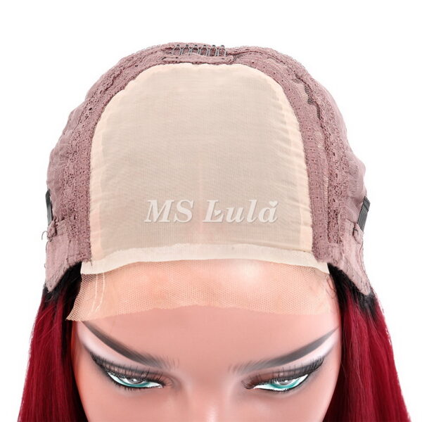 Black Root 1b/red/1b Ombre Color Straight BOB Lace Closure Wig - Image 9